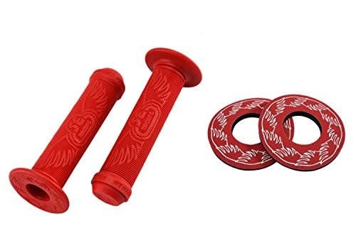 Red Bicycle Handlebar Grips with Wing Donuts for Bikes - Comfortable Kraton Rubber