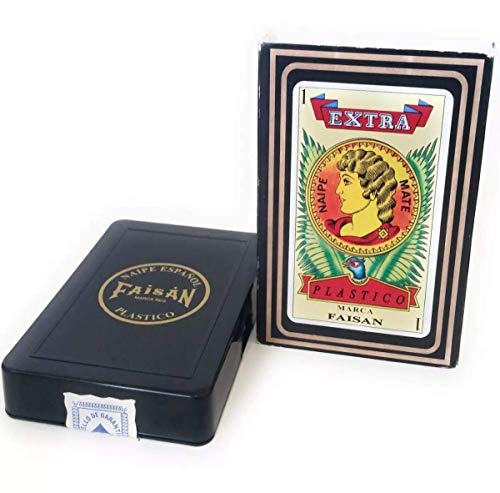 Spanish Plastic Playing Cards - 40 Card Deck for Card Games, Black Case