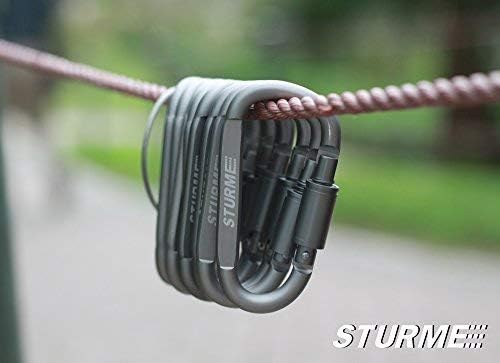 STURME Carabiner Clip Aluminum D-Ring Locking Durable Strong and Light Large Carabiners Clip Set for Outdoor Camping Screw Gate Lock Hooks Spring Link Improved Design Pack (9 Pack)