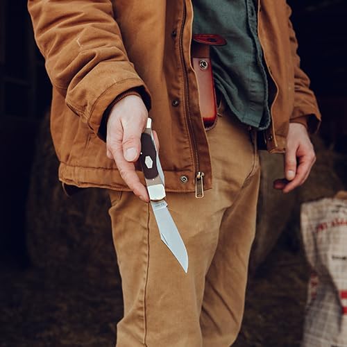 Schrade Old Timer 25OT Folding Hunter 9.3in Traditional Pocket Knife with 2 High Carbon SS Blades, Ergonomic Handle, and Leather Belt Sheath for EDC, Camping, Whittling, and Outdoors, One Size, Brown