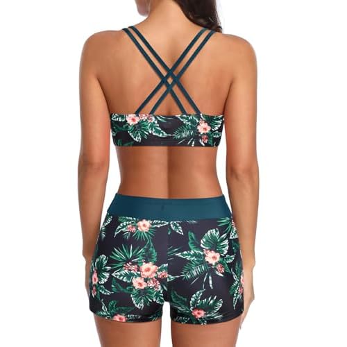 Holipick 3 Piece Tankini Swimsuits for Women Tummy Control Bathing Suits Swim Tank Top with Bra Boy Shorts Teen Swimwear