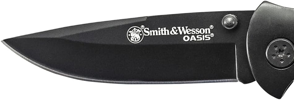 Smith & Wesson Oasis SW423B 7.5in S.S. Folding Knife with a 3.2in Drop Point Blade and Titanium Coated Handle for Outdoor, Tactical, Survival and EDC