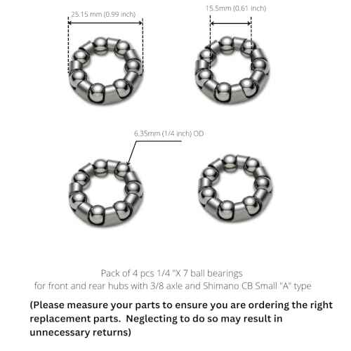 Pack of 4 Ball Bearing Retainer Cages for Bicycle, Bike Bearings for Front and Rear Hub Wheel Service, 1/4¡± X 7 Balls