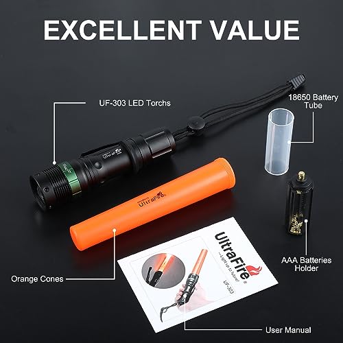 LED Traffic Wand Flashlight 250 Lumens, 11-Inch Emergency Signal Light