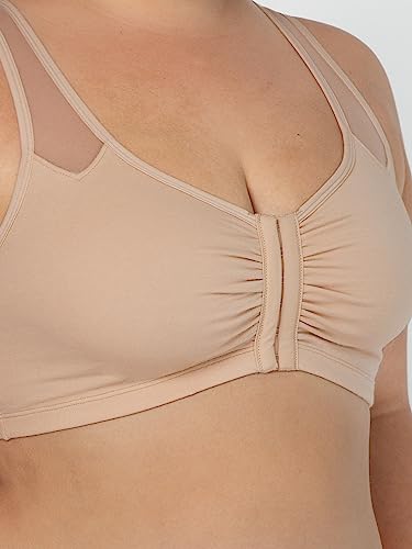Women’s Comfort Front Close Sport Bra with Mesh Straps - Black & Sand, Size 44