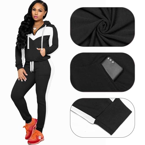 Women’s Track Suit Set X-Large Black White Patchwork 2-Piece Sweatsuit