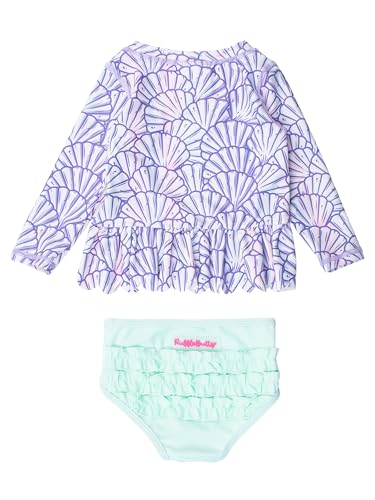Girls RuffleLong Sleeve Rash Guard Set - 4T Magical Mermaid UPF 50+ Swimwear