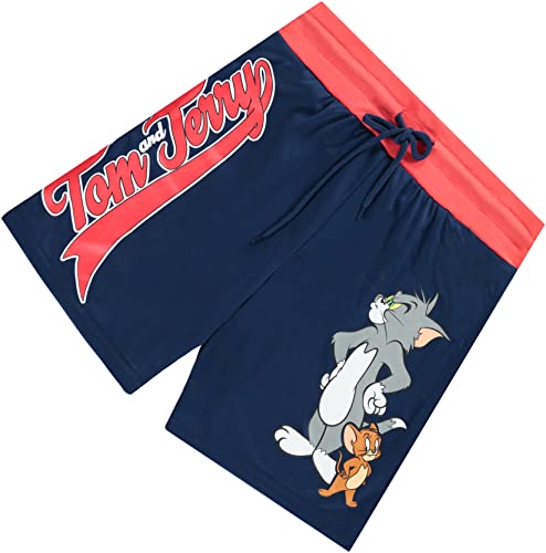 X-Large Navy Basketball Shorts with Cartoon Mesh Design - Tom & Jerry Mens Apparel