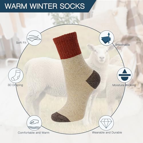 4pcs Winter Beanie Hat Scarf Touch Screen Gloves Warm Knit Socks Set for Women Knit Hat with Faux Fur Ball Scarves Glove