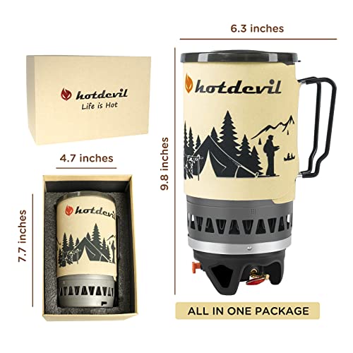 Hotdevil (1.4-Litre) Backpacking Camping Stove Portable Cooking System with Piezo Ignition, Outdoor Mini Burner Camping Stove Kit Propane, Ideal for Hiking Fishing Hunting Emergency & Survival