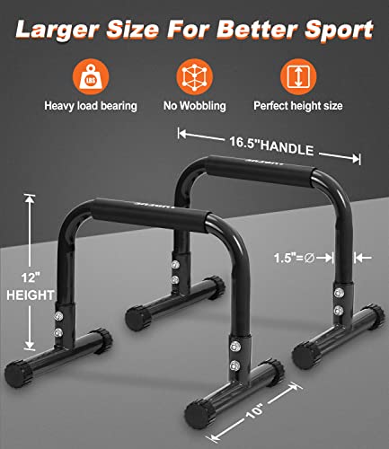 Black 12-Inch Parallettes Push Up Bars for Home Gym & Calisthenics
