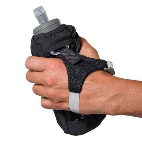 Nathan Handheld Soft Flask 18oz - Exo-Draw Insulated Collapsible Bottle - Grip-Free Strap & Rigid ExoSpine for Comfort/Support - Breathable Mesh Strap - Ideal Running/Hiking, Pinnacle, Black
