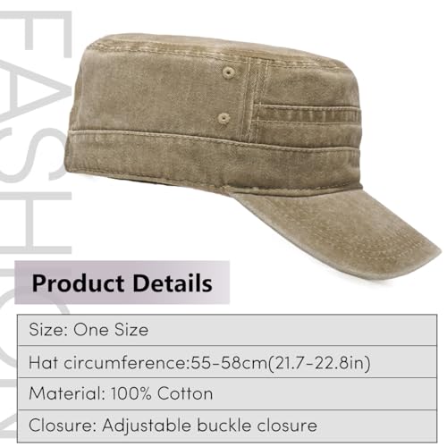 Unisex Cadet Army Caps Cotton Flat Top Cap Washed Military Hat Baseball Cap