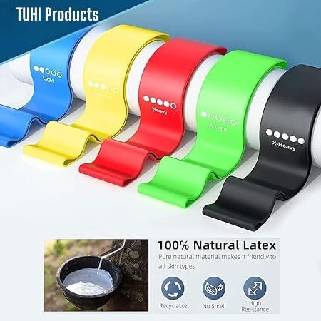 TUHI Products Resistance Loop Exercise Bands with Instruction Guide and Carry Bag, Set of 5