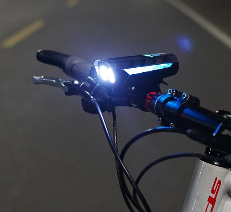 Sahiefita Reachargable Bike Lights, Bicycle Front Headlight for Night Ridding, Dual Lamp Solor Charging & Easy to Install for Phone Charging - Red