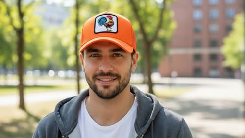 Adjustable Rooster Embroidery Baseball Cap for Men Women - Orange, Quick Dry Mesh, Cool Vent, One Size