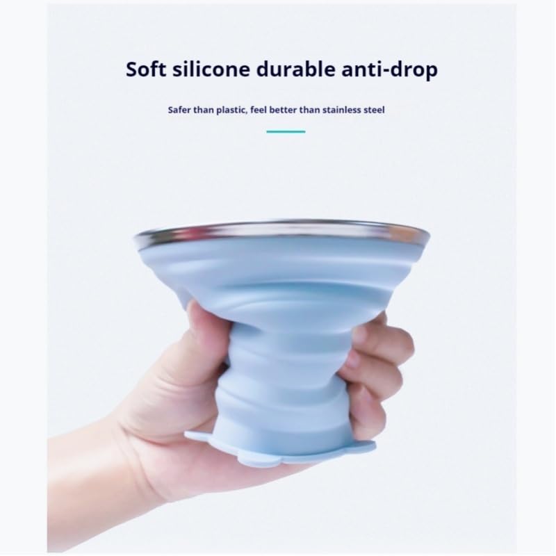 JIALWSJWAN Silicone Collapsible Travel Cup with Lid, 270ml, Blue