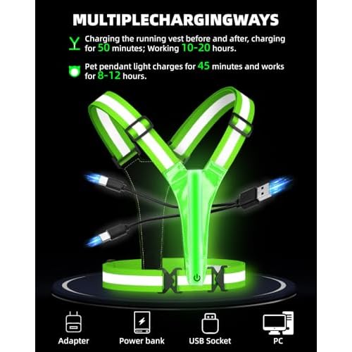 LED Reflective Vest Safety Gear, High Visibility Reflective Running Gear for Dog Walking Running Cycling, Adjustable for Men Women Kids - Reflective Armband and Dog Light with USB Rechargeable