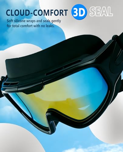 Adult Swim Swim Goggles 2 Pack Anti-Fog Waterproof UV Large Rim - Black Gold & Pink