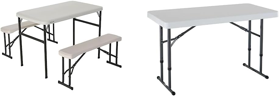 Lifetime 80373 Portable Folding Camping RV Picnic Table and Bench Set, Almond