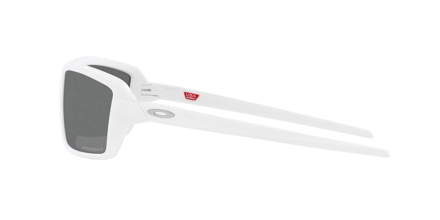 Oakley Men's OO9129 Cables Rectangular Sunglasses, Matte White/Prizm Black Polarized, 63 mm