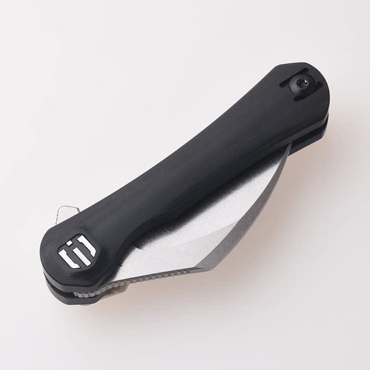 SHIELDON Scythe Pocket Knife 2.55" Stonewashed 154CM Steel Hawkbill Point Blade Black Micarta & G10 Handle Folding Knife, Nested Liner Lock Reversible Wire Clip EDC Knife