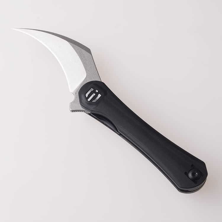 SHIELDON Scythe Pocket Knife 2.55" Stonewashed 154CM Steel Hawkbill Point Blade Black Micarta & G10 Handle Folding Knife, Nested Liner Lock Reversible Wire Clip EDC Knife