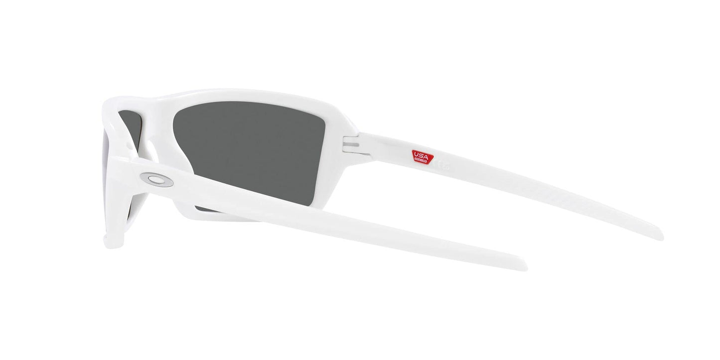 Oakley Men's OO9129 Cables Rectangular Sunglasses, Matte White/Prizm Black Polarized, 63 mm