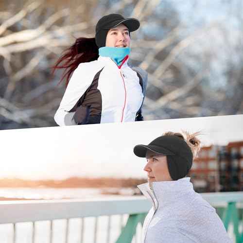 GADIEMKENSD Fleece Winter Hats for Women, Reflective Ponytail Hat with Drop Down Ear Flap
