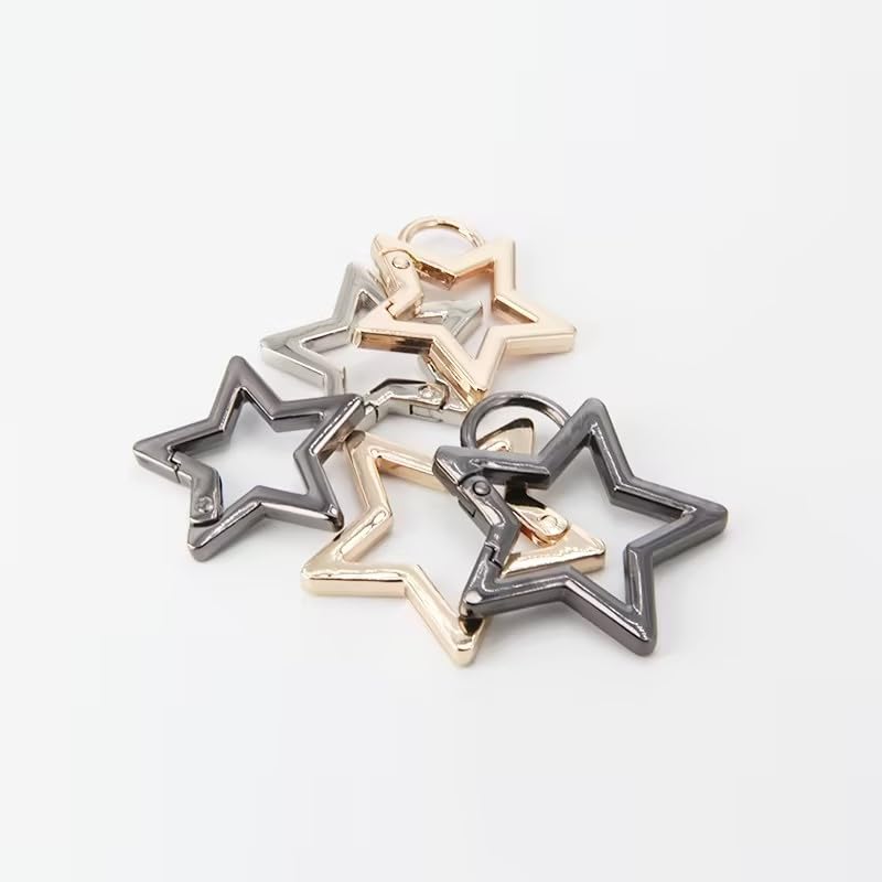 2 Pcs Star Shaped Stainless Steel Keychain Clip Carabiner Snap Hook Holder Star Carabiner Hook Clip Key Holder Carabiner Clip for Keys and Wallet with Key Chain Rings Accessories(Silver)