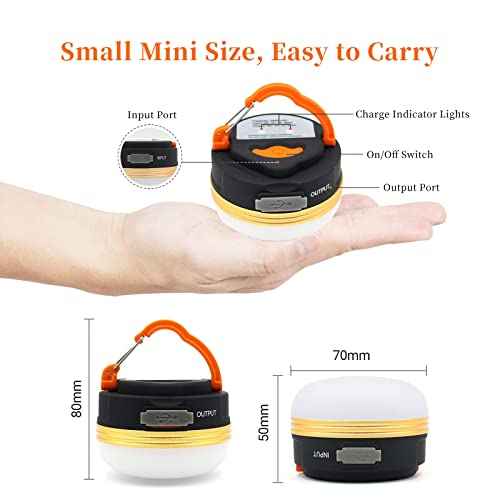 Rechargeable LED Camping Lantern, 300LM Portable Tent Light with 3 Modes, 1800mAh Power Bank, Magnetic Base & IP65 Waterproof, Emergency Light for Hiking, Backpacking, Power Outages (1 Pack)