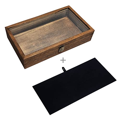 Wood Jewelry Display Case with Tempered Glass Top - Brown, 2.75 Inch High