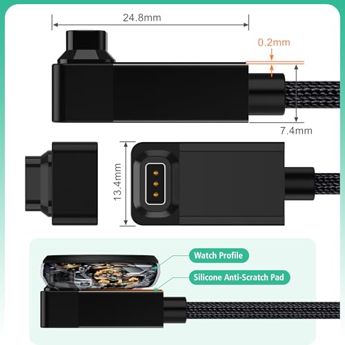 AGVEE 3.3ft USB-C Right Angle Charger Cable for Coros Smartwatch - Black