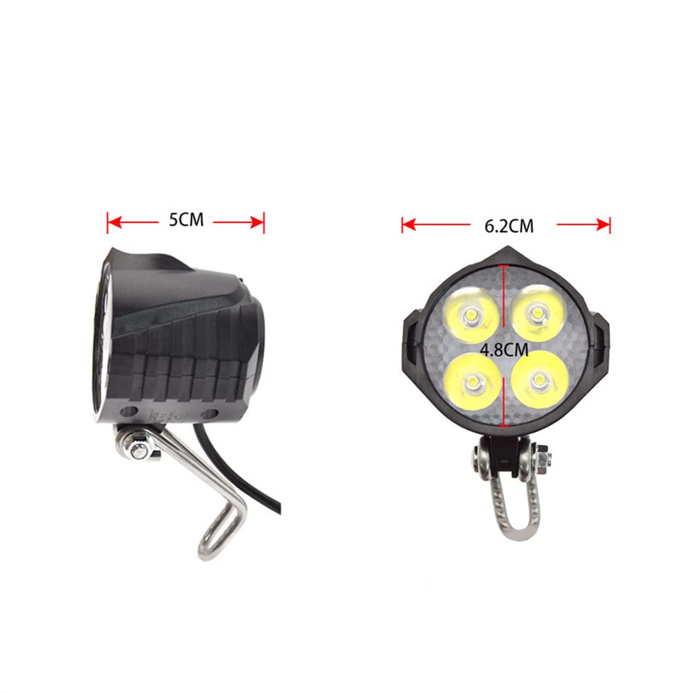 TEQIN Ebike Headlight and Tail Light Sets, 24V to 48V Front Rear Warning Lights Kit, LED Night Spotlight Cycling Modification Parts 24-48V