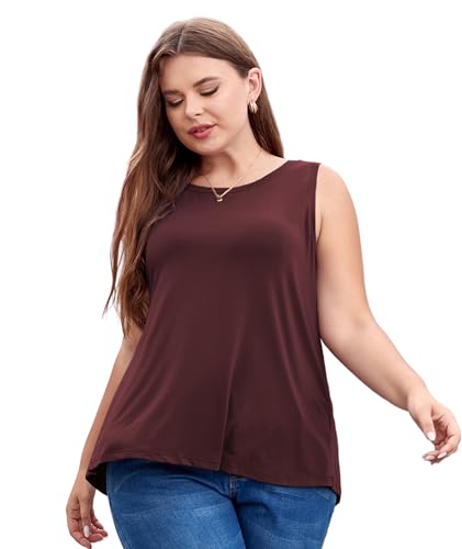 Plus Size Women's Workout Tank Top 3X-Large Sleeveless Summer Loose Fit Yoga Athletic Running Shirt - Z-Wine