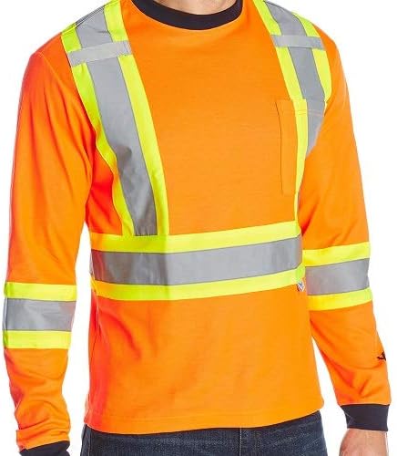 Viking Men's Safety Hi-Vis UPF Cotton Lined Long Sleeve Shirt with 2" Vi-brance Reflective Tape Over 4" Contrasting Tape