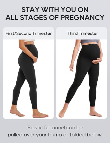 CRZ YOGA Maternity Leggings 25 Inches Small Black - Comfortable Pregnancy Pants