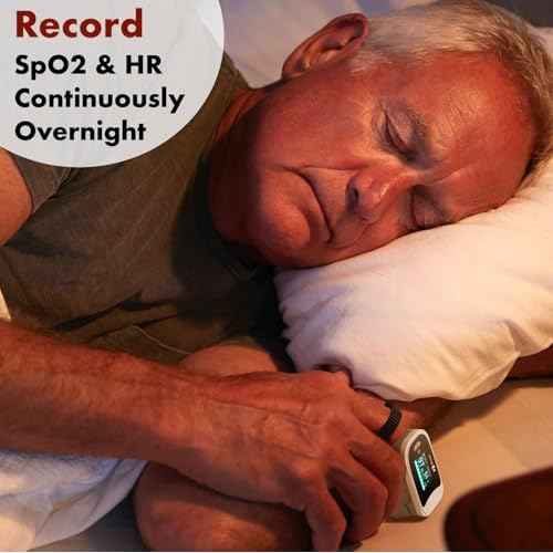EMAY Sleep Oxygen Monitor with Built-in Recording Capability | Track Continuous Blood Oxygen Levels & Pulse Rate Overnight | Provides Sleep Report & Raw Data