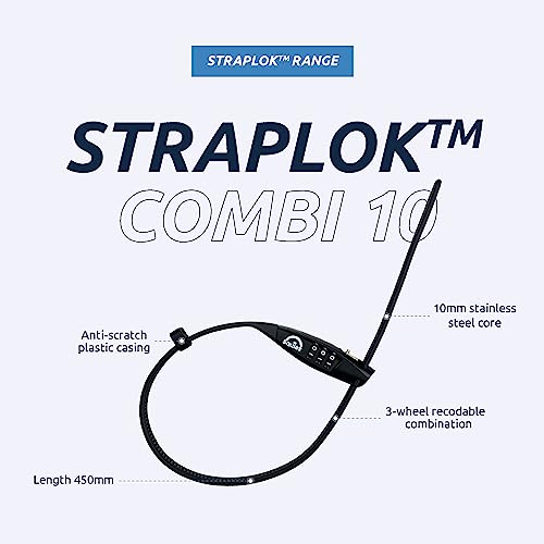 Squire Bike Locks STRAPLOK™ Combi 10 - Ultra-Lightweight Multi-Functional Zip-Tie Style Café Bike Lock with 10mm Stainless Steel Core, 450mm Length, 3-Wheel Recodable Combination