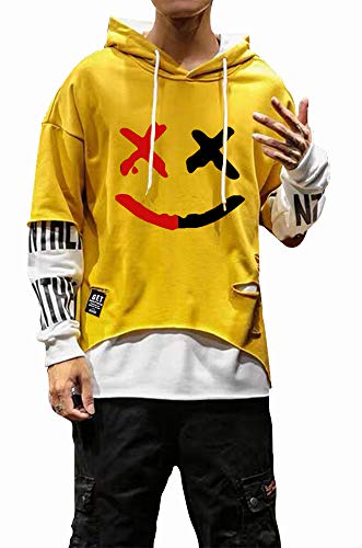 Men's Hoodie Pullover Letter Print Tracksuit Techwear Casual Coat - Large Yellow & Red Black