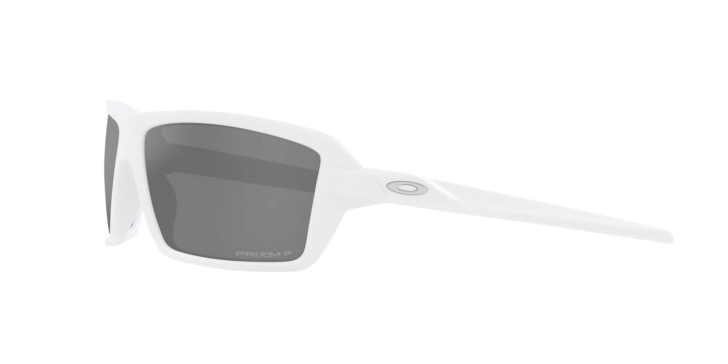 Oakley Men's OO9129 Cables Rectangular Sunglasses, Matte White/Prizm Black Polarized, 63 mm