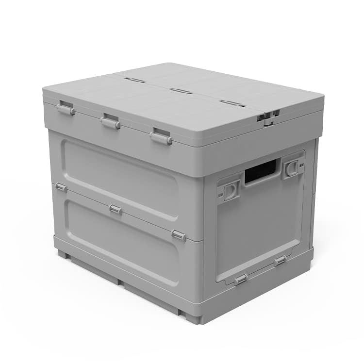 Aimisin Folding Storage Camping Box with Table,3 in 1 Lightweight Camp Storage Box with Parking Warning Sign,Portable Foldable Compartment Table for Indoor, Outdoor, Fishing, BBQ, Picnic, Gray