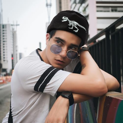 Black Beanie Hat for Men Women Embroidered Knit Winter Beanies Cap