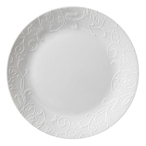 Corelle Embossed Bella Faenza Dinner Plate Set of 8 - 10.25 Inch White Plates