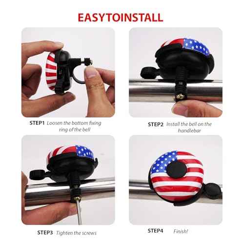 Kids Bike Bell ? Loud Clear Sound Bicycle Bell for Boys and Girls, American Flag Design, Easy Handlebar Mount for Toddler, BMX, and Cruiser Bikes