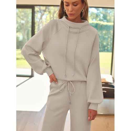 AUTOMET Lounge Sets for Women Sweatsuits 2 Piece Outfits 2025 Fall Drawstring Sweatshirt Wide Leg Sweatpants Tracksuit