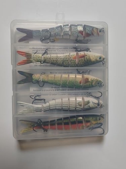 RYACO Fishing Lures for Bass Trout, Multi Jointed Segmented Fishing Bait for Freshwater and Saltwater, Lifelike Swimbait with Hooks Slow Sinking Crankbaits Fishing Gifts Family Fishing Gear, 5PCS