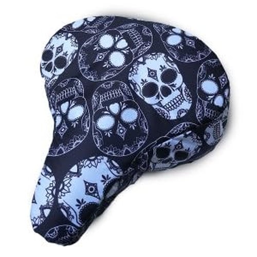 Padded Bike Seat Cover, Cushioned Bicycle Seat Cover, Waterproof Bicycle Seat, Best for Beach Cruiser Seats, EBikes, Spin Bike Padded Seat, Exercise Bike Seat Cushion. (Sugar Skulls)
