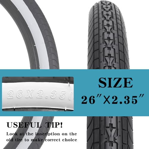 26x2.35 Inch Cruiser Beach Bike Tire with 2 Tubes and Levers - Black White Wall