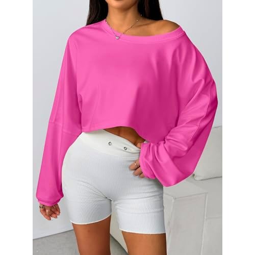 Remidoo Women's Casual Cropped Sweatshirt Long Sleeve Crop Top Crewneck Pullover Shirt